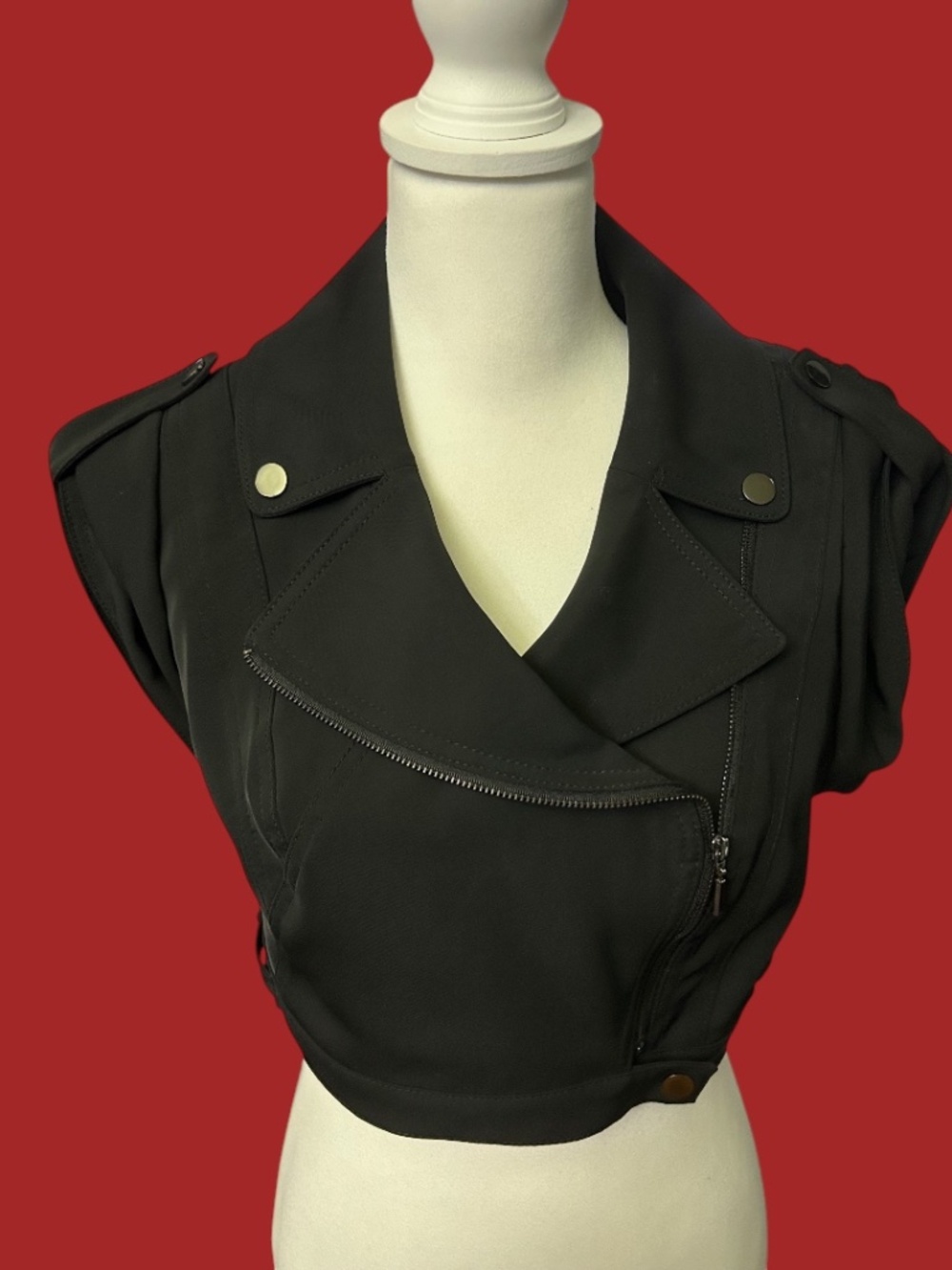 Bebe Short Sleeve Moto Crop Vest